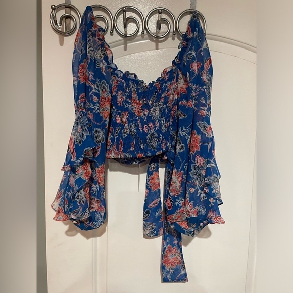 New! MISA Los Angeles Ancora Floral Sireneuse Tie-Front Crop Top 💙 Small NWT! - Picture 14 of 15